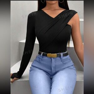 Ladies' Solid Color V-Neck Slim Fit T-Shirt